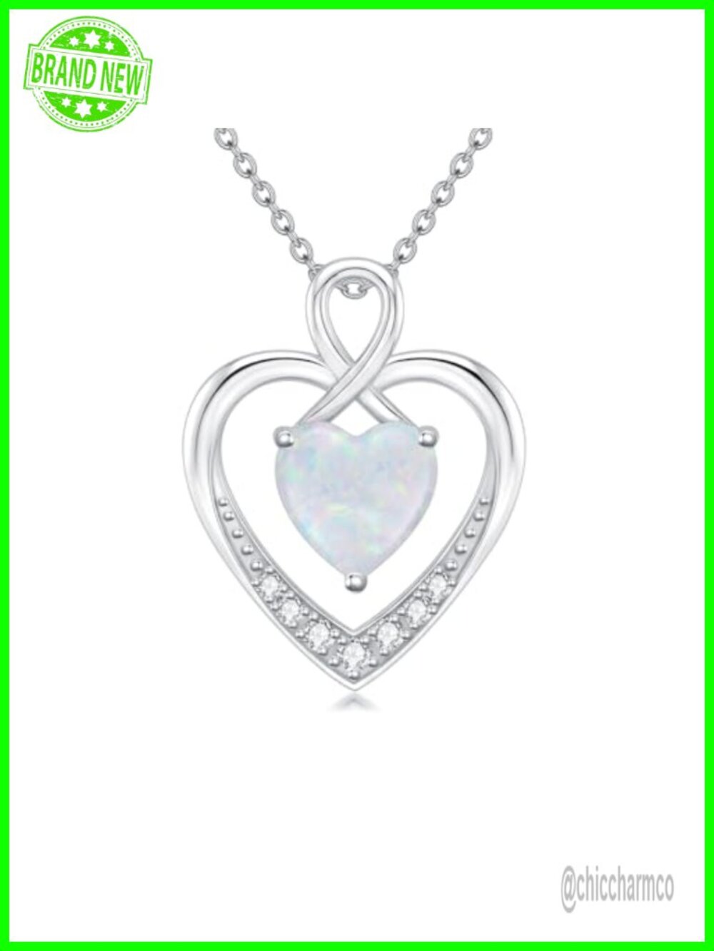 Heart Shaped White Opal Pendant Necklace 925 Sterling Silver Lab Grown Diamond